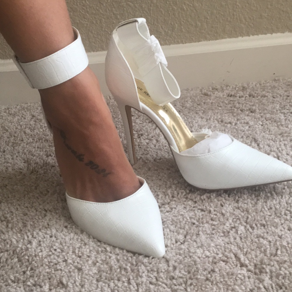 White ankle-cuff heels